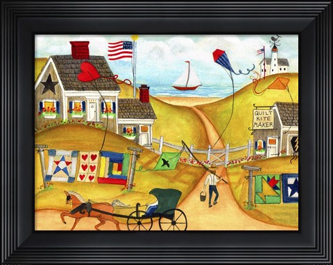 Framed Americana Oceanside Kite And Quilt Maker Print