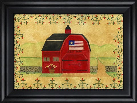 Framed Primtive American Red Barn Print