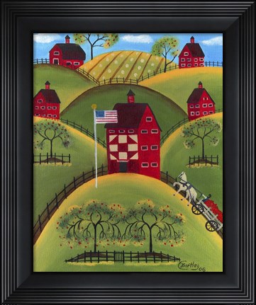 Framed Red Apple Quilt Barns Print