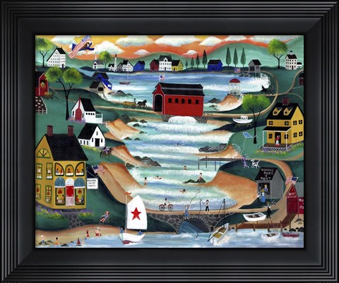 Framed Folk Art Angel Over Falls Village Print