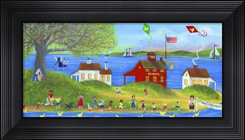 Framed Rubber Dickie Race At Little Red School House Folk Art Print