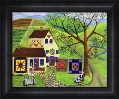 Framed Amish Country Quilt Makers Print