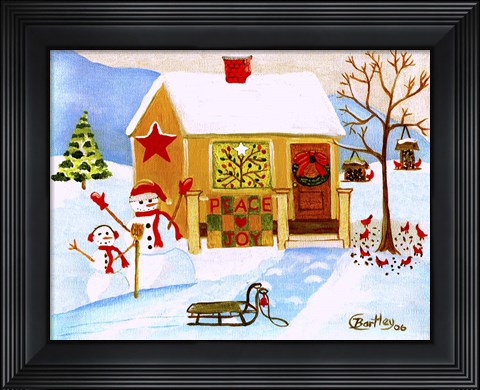 Framed Snowman Peace And Joy Print