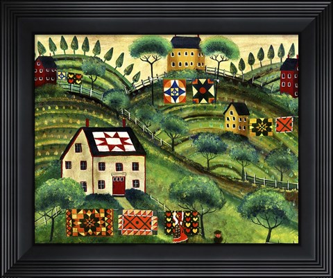 Framed Mama&#39;s Country Quilt Houses On Harvest Hills Print