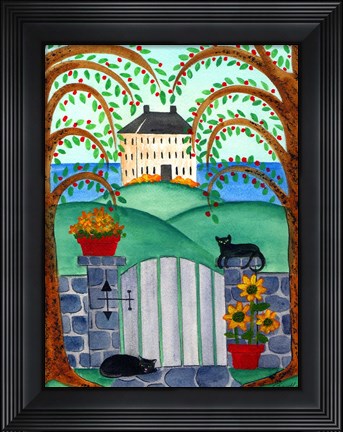Framed Two Cats By Ocean House Print