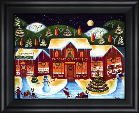 Framed P.W. Corgi Christmas Shop Print