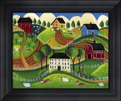 Framed Corgi Country Print