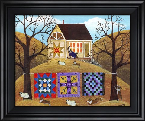 Framed Mama&#39;s Corgi Quilt Farm Print