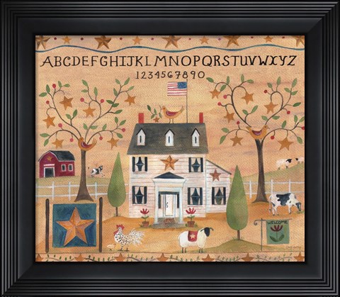 Framed Star Bird Farm Sampler Print