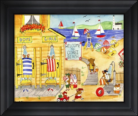 Framed Welcome To Corgi Dog Beach Print