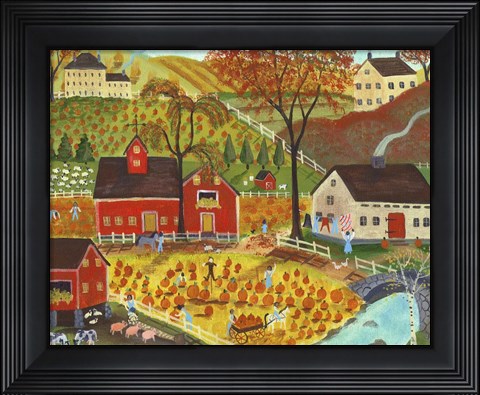 Framed Country Farm Pumpkin Pickers Print