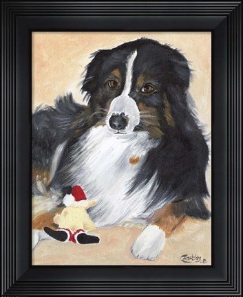 Framed Collie Sal and toy Print