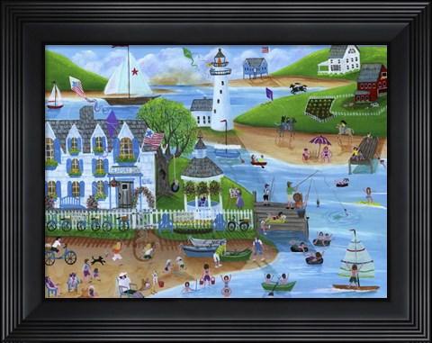 Framed Folk Art Summertime Fun at Seaport Inn Print