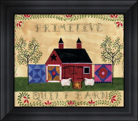 Framed Primitive Quilt Barn Sampler Print