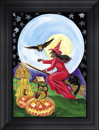 Framed Red Witch Halloween Moon Print