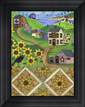 Framed Sunflower Quilt Farm Print