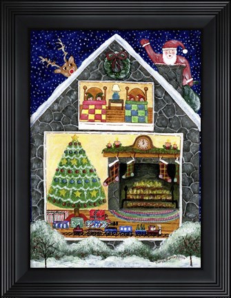 Framed Santa Reindeer Christmas Eve Visit Print
