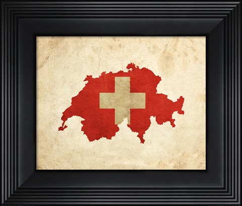 Framed Map with Flag Overlay Switzerland Print