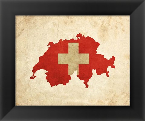 Framed Map with Flag Overlay Switzerland Print