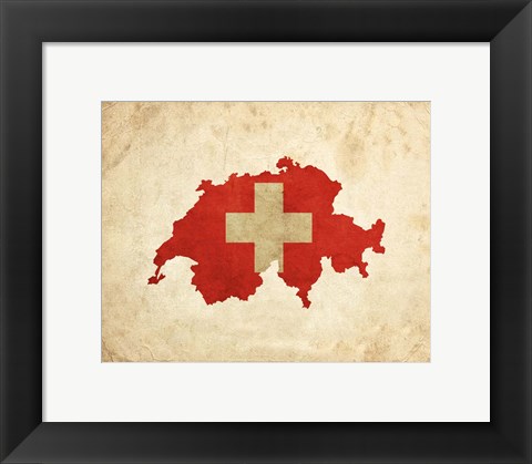 Framed Map with Flag Overlay Switzerland Print