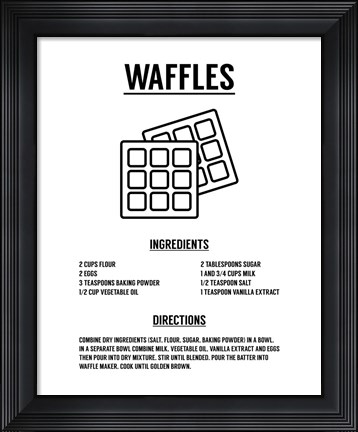 Framed Waffle Recipe Black on White Print