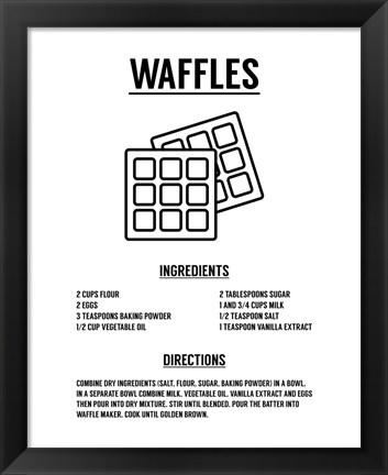 Framed Waffle Recipe Black on White Print