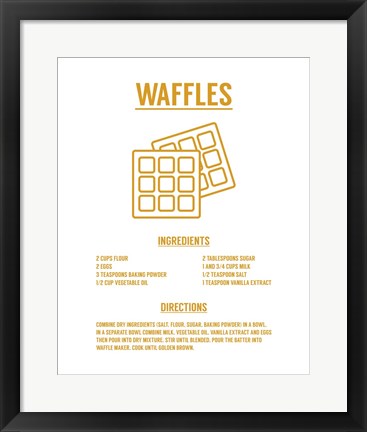 Framed Waffle Recipe Yellow on White Print