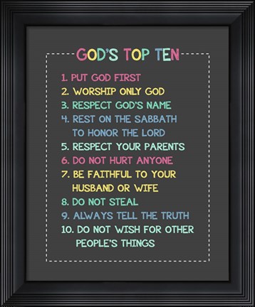 Framed God&#39;s Top Ten Stitch Border - Rainbow Print