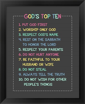 Framed God&#39;s Top Ten Stitch Border - Rainbow Print