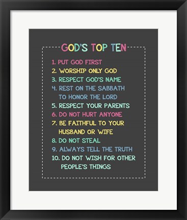 Framed God&#39;s Top Ten Stitch Border - Rainbow Print