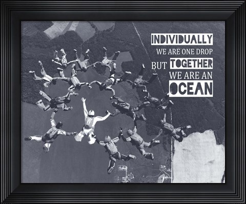 Framed Together We Are An Ocean - Skydiving Team Grayscale Print