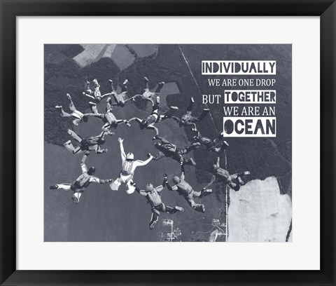 Framed Together We Are An Ocean - Skydiving Team Grayscale Print