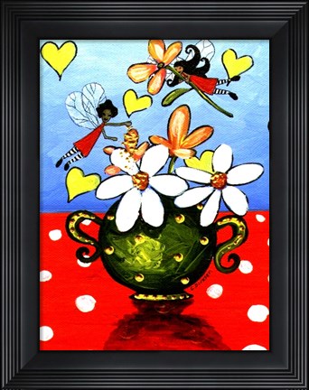Framed Flower Arranging Fairies Print