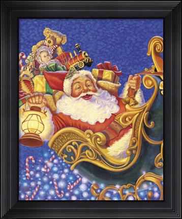 Framed Santa Sleigh Sparkles Print