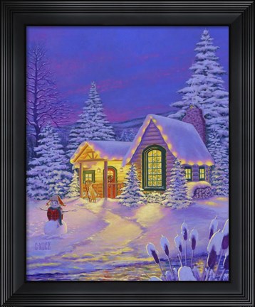 Framed Xmas Cabin Print
