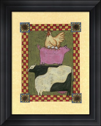 Framed Chicken Pig Cow Stacked Print