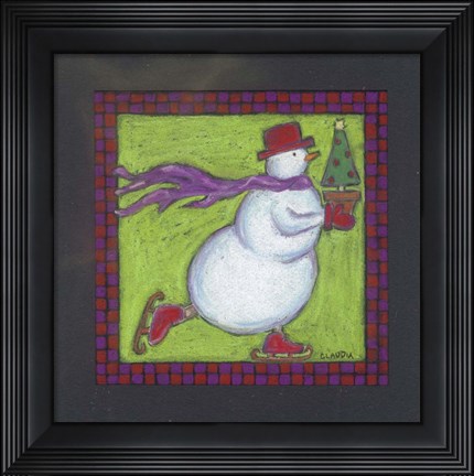Framed Skating Snowman Print