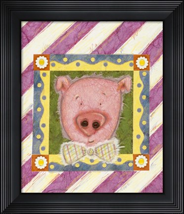 Framed Pig in Bow Tie Print