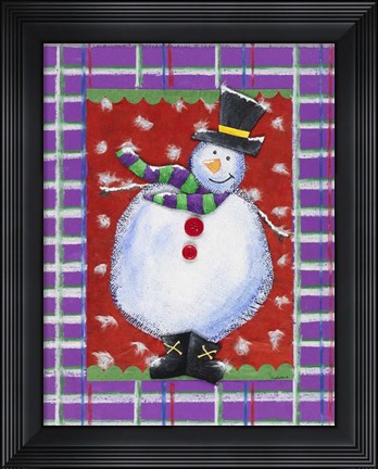 Framed Happy Snowman in Boots Print