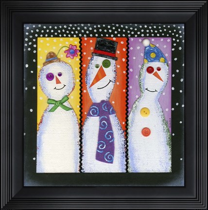 Framed Three Tall Snowmen Print