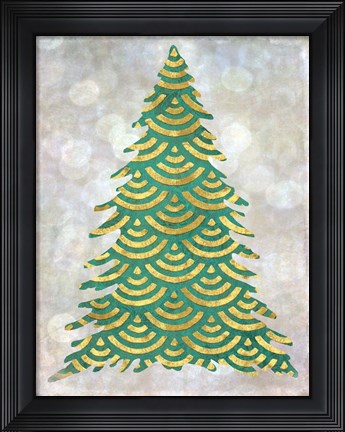Framed Decorated Green and Gold Xmas Tree Print