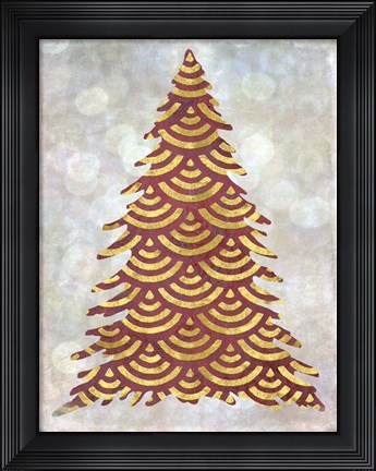 Framed Decorated Red and Gold Xmas Tree Print