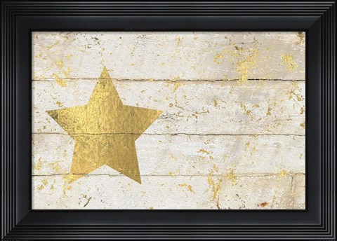 Framed Golden Star on White Wood Print