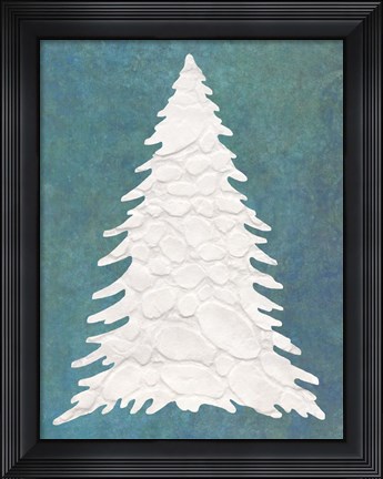 Framed Snowy Fir Tree on Blue Print