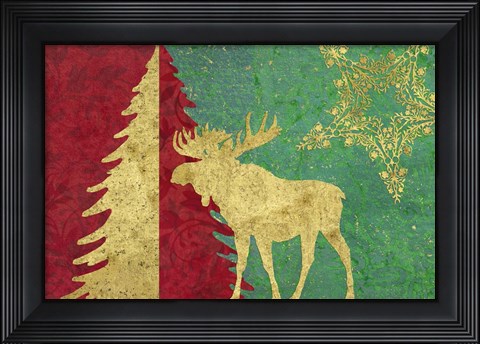 Framed Xmas Tree and Moose Print