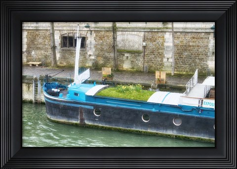 Framed Garden Boat In The Seine River Print