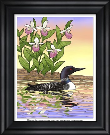 Framed State Birds And Flowers MN Print