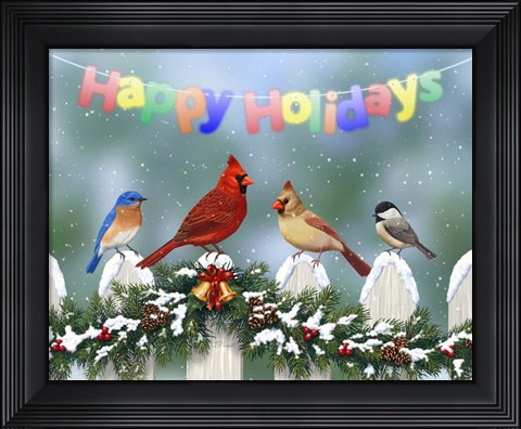 Framed Holiday Birds and Garland Print