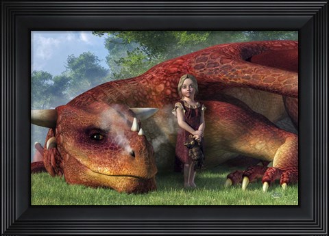 Framed Little Girl And Her Dragon Print