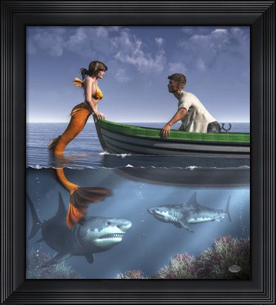 Framed Mermaid And Her Pets Print